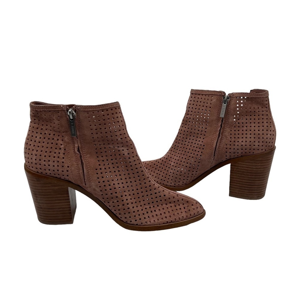 1 State Tan La Rocka Perforated Block Heel Ankle Booties Size 10 Women's